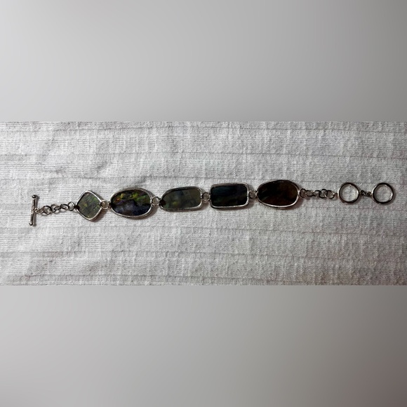Wide Sterling Silver Abalone Shell Link Bracelet Toggle  Sterling Silver Abalone Shell Link Bracelet Toggle Clasp 925 Artisan